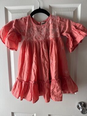 fabindia Coral Pink Embroidered Girls Dress